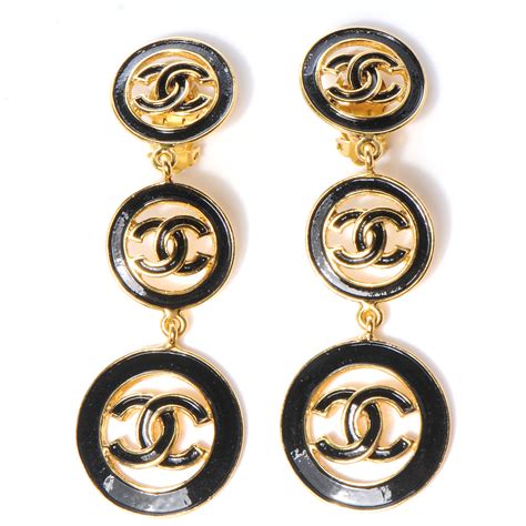 chanel black earrings|Chanel gold clip on earrings.